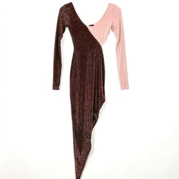 NEW Naked Wardrobe Dress Womens Size XS Brown Pink Cutout Long Sleeve Side Slit - Picture 15 of 16